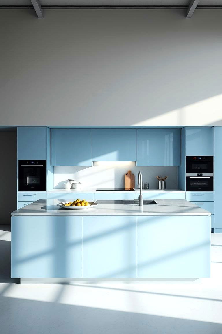Icy Blue Modern Kitchen Island - 24 Blue Kitchen Island Ideas