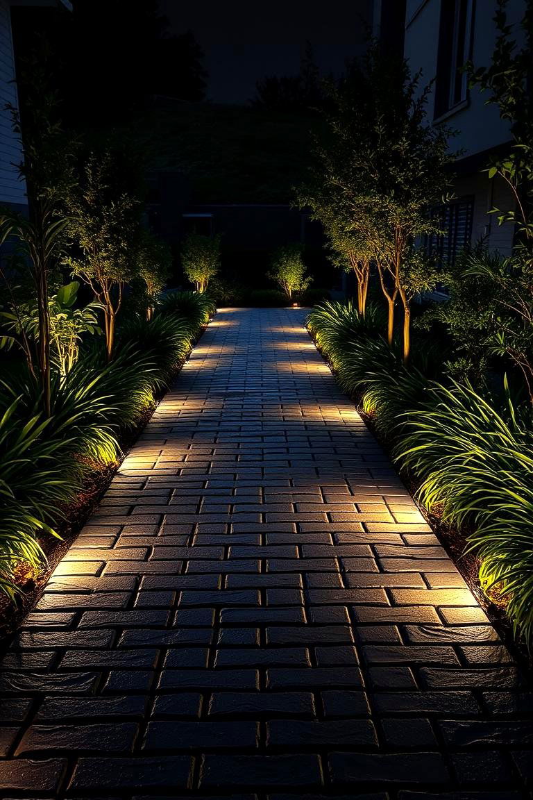 Illuminated Black Brick Walkway - 24 Black Brick Walkway Ideas