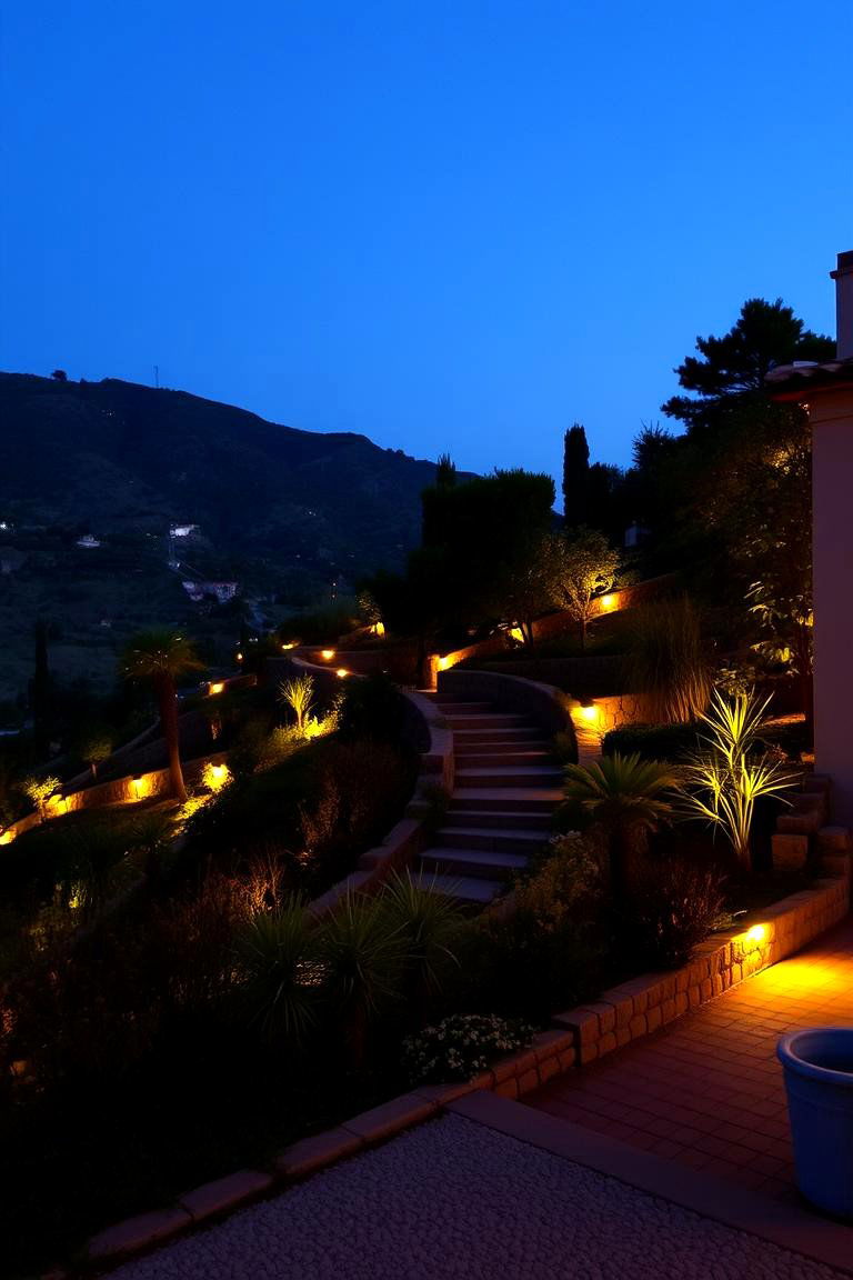 Illuminated Evening Oasis - 24 Hillside Terraced Garden Ideas
