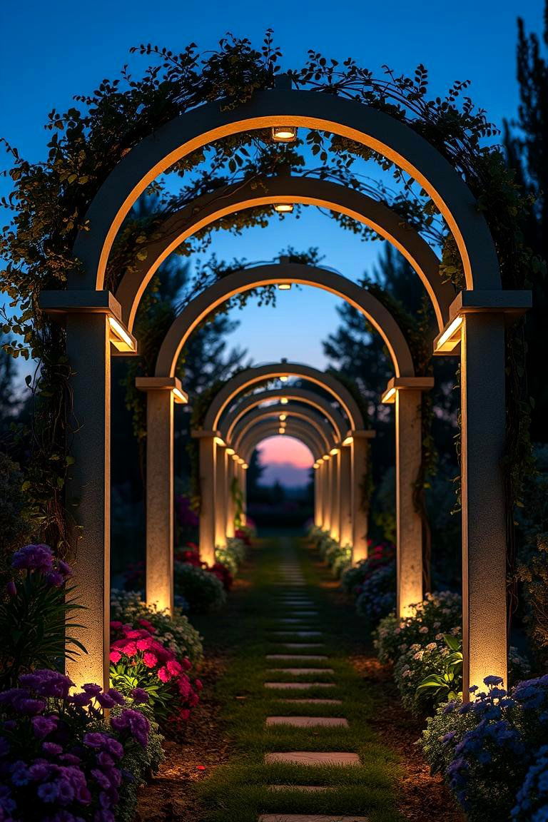 Illuminated Garden Arches - 24 Garden Art Ideas