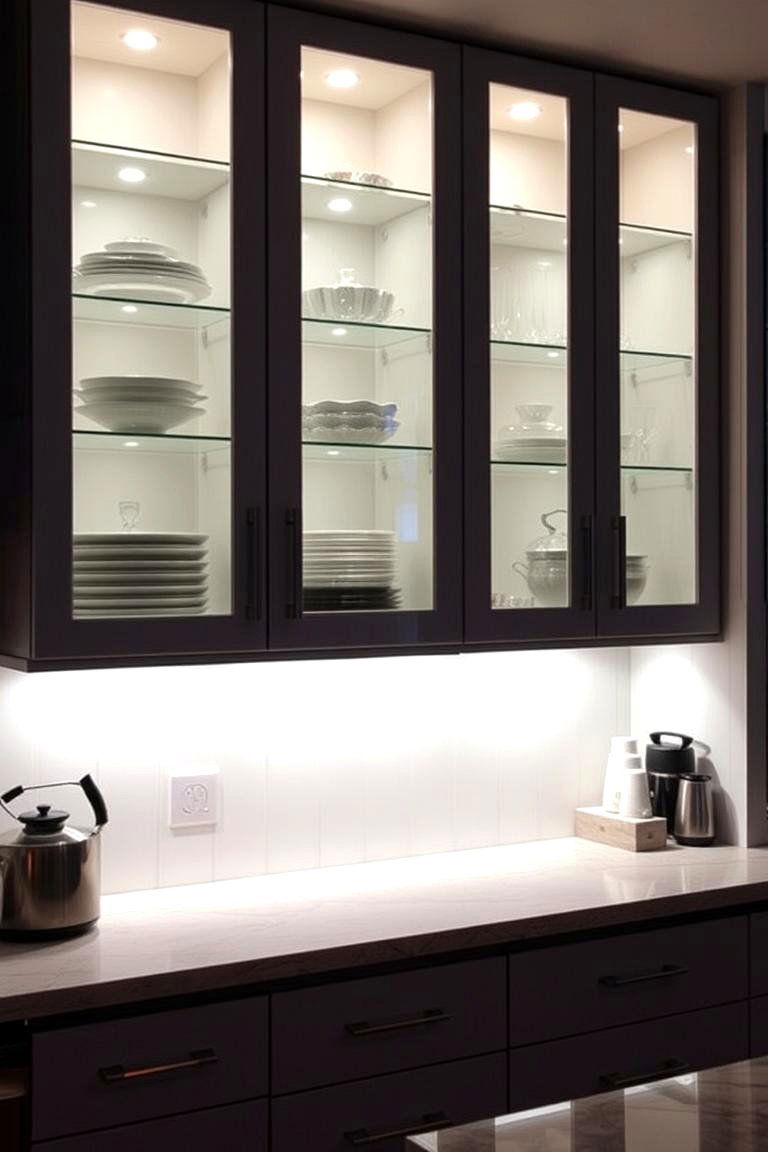 Illuminated Glass Cabinets for a Dramatic Effect - 24 Modern Style Glass Kitchen Cabinets