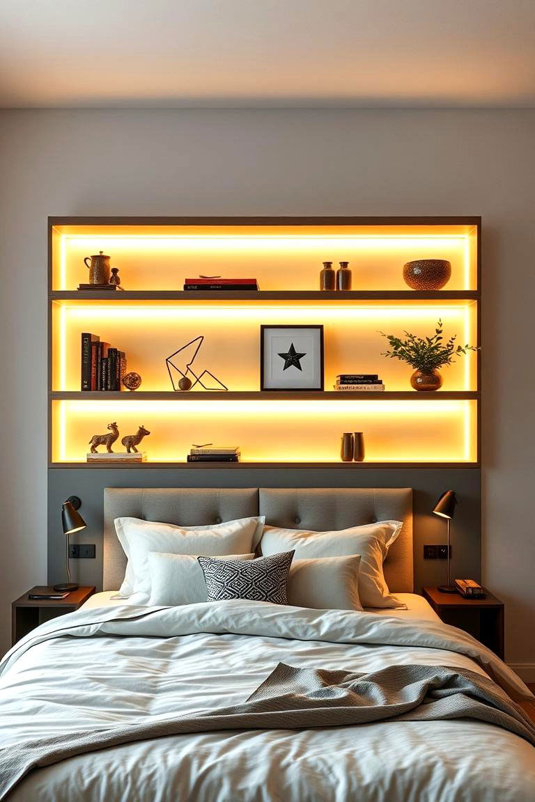 Illuminated LED Shelves - 24 Bedroom Shelving Ideas