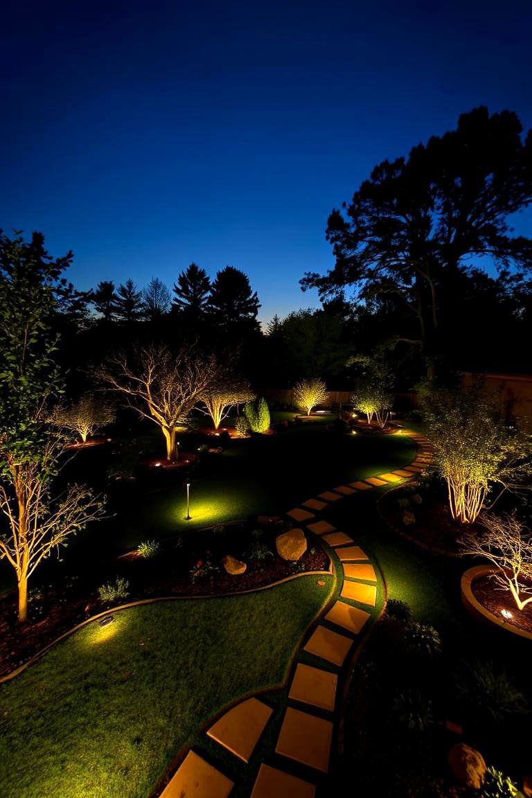 Illuminated Night Garden with Landscape Lighting - 24 Large Backyard Landscaping Ideas