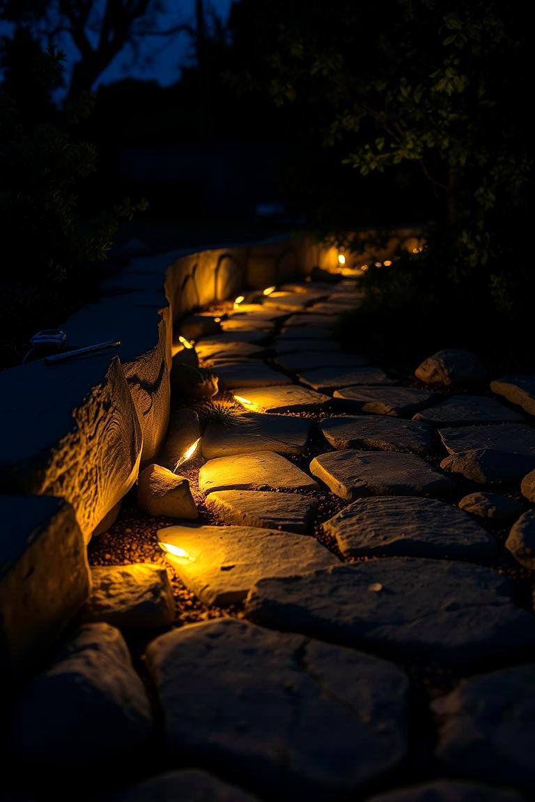 Illuminated Nightscape Stone Path - 24 Stone Walkway Ideas