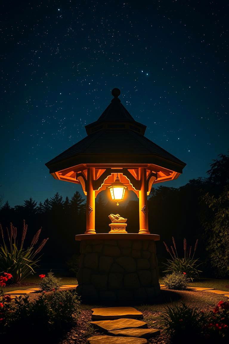 Illuminated Nighttime Wishing Well - 24 Outdoor Wishing Well Garden Ideas