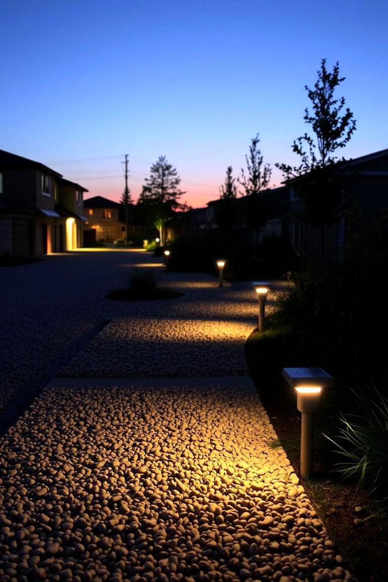 Illuminated Pathway Design - 24 Pea Gravel Walkway Ideas