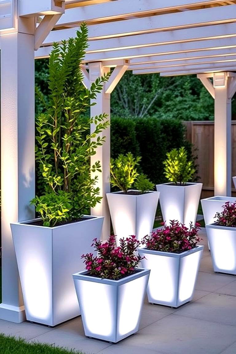 Illuminated Planters for Dual Functionality - 24 Pergola Lighting Ideas
