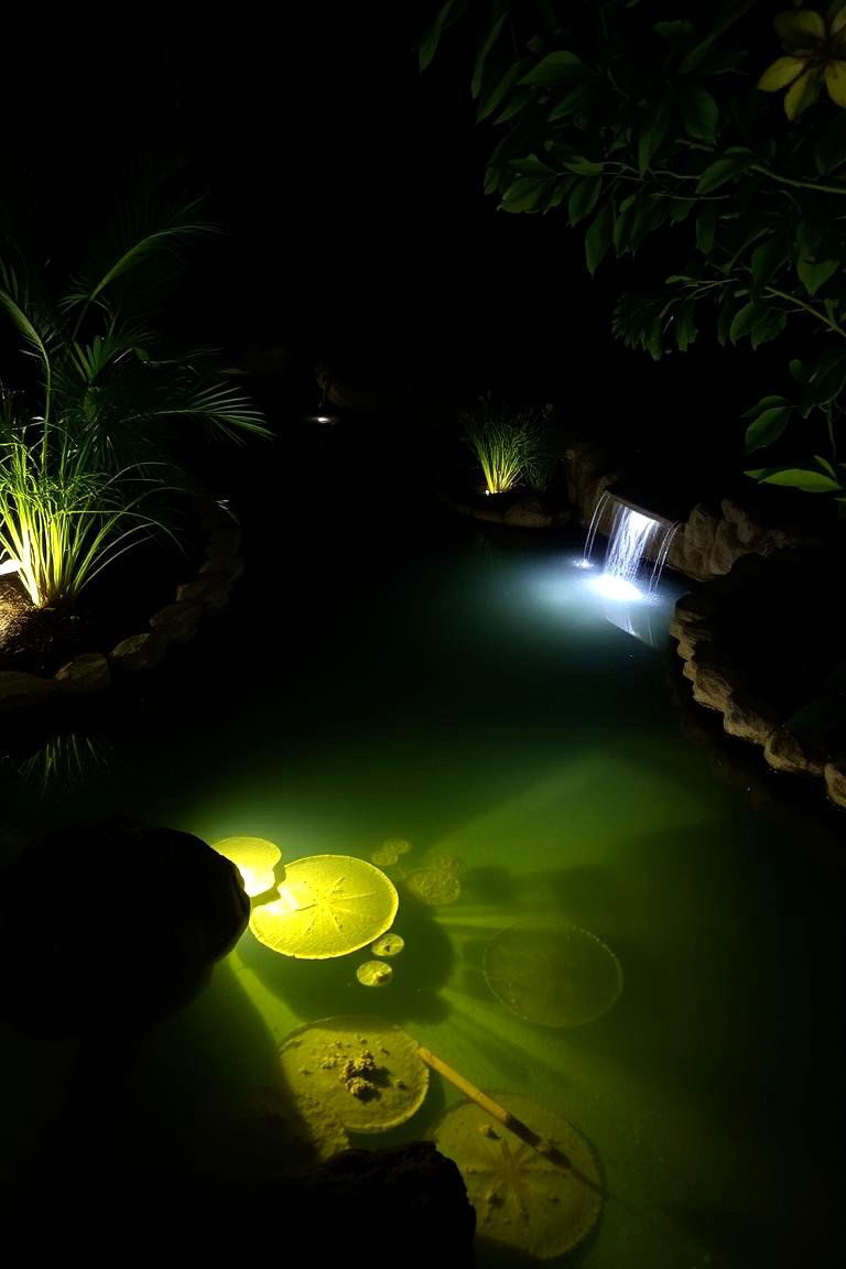 Illuminated Pond Landscape - 24 Pond Landscaping Ideas