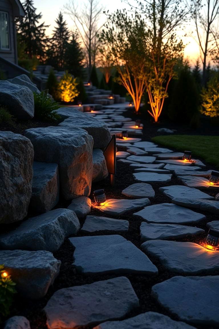 Illuminated Rock Walkway - 24 Rock Walkway Ideas