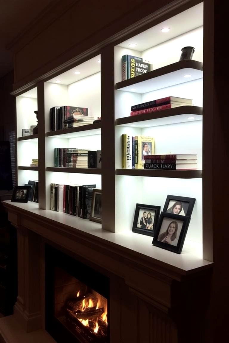 Illuminated Shelves - 24 Fireplace Mantel Lighting Ideas