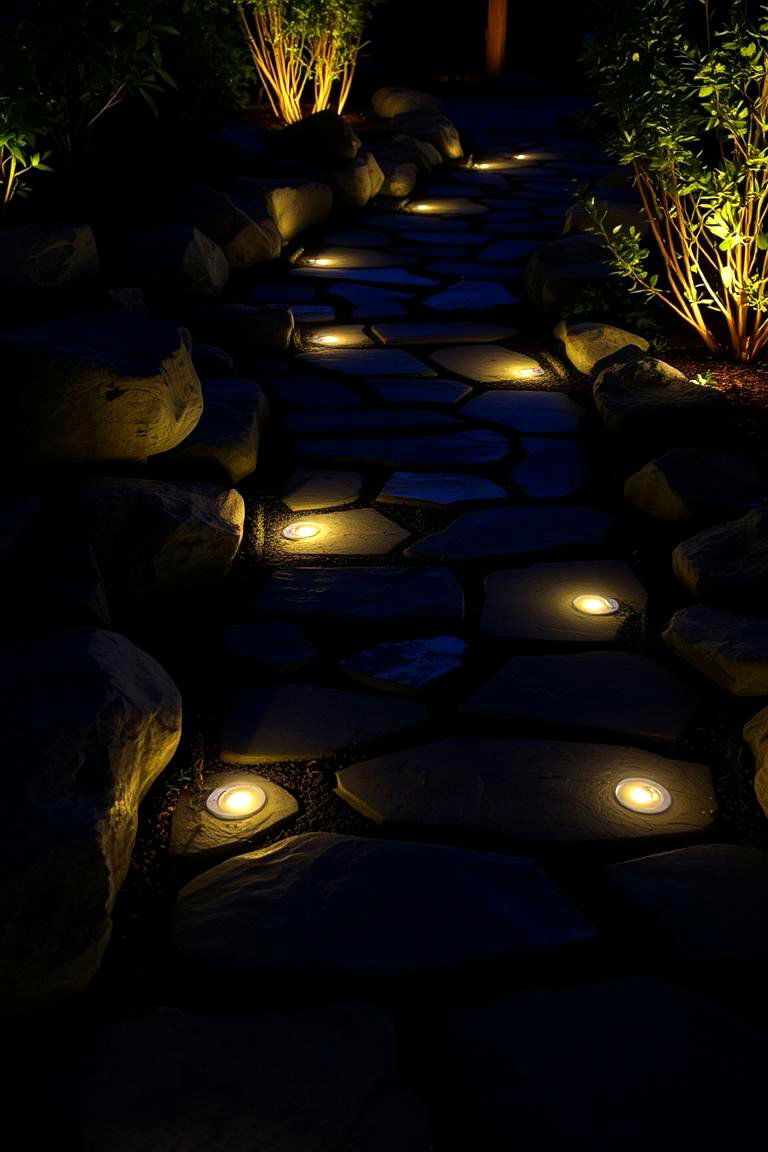 Illuminated Stone Walkway - 24 Stepping Stone Walkway Ideas