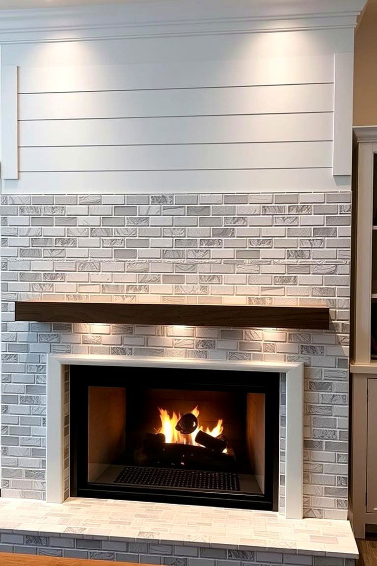 Illuminated Tile Surround - 24 Farmhouse Fireplace Tile Ideas