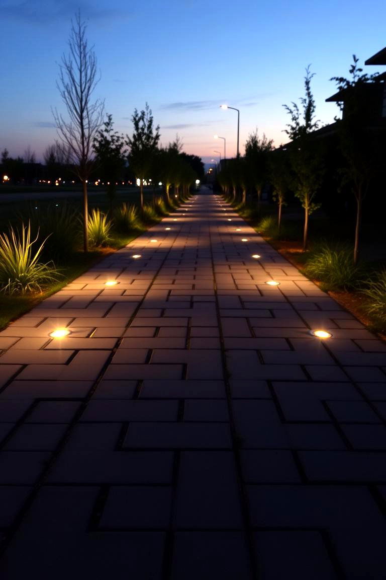 Illuminated Walkway with Embedded Lights Walkway - 24 Paver Walkway Ideas