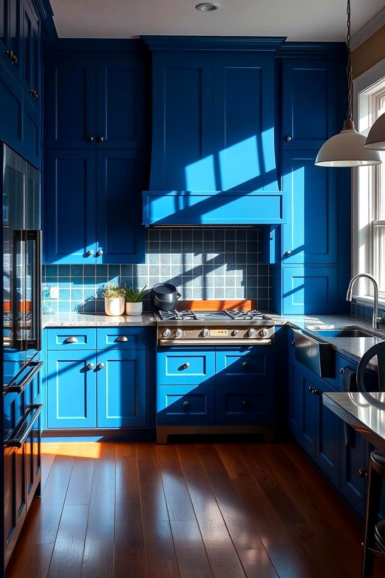 Illuminating Spaces with Vibrant Blue Cabinets - 24 blue farmhouse kitchen cabinets