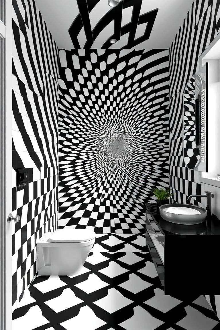 Illusion Optical Tiles - 24 Black and White Bathroom Tile Ideas
