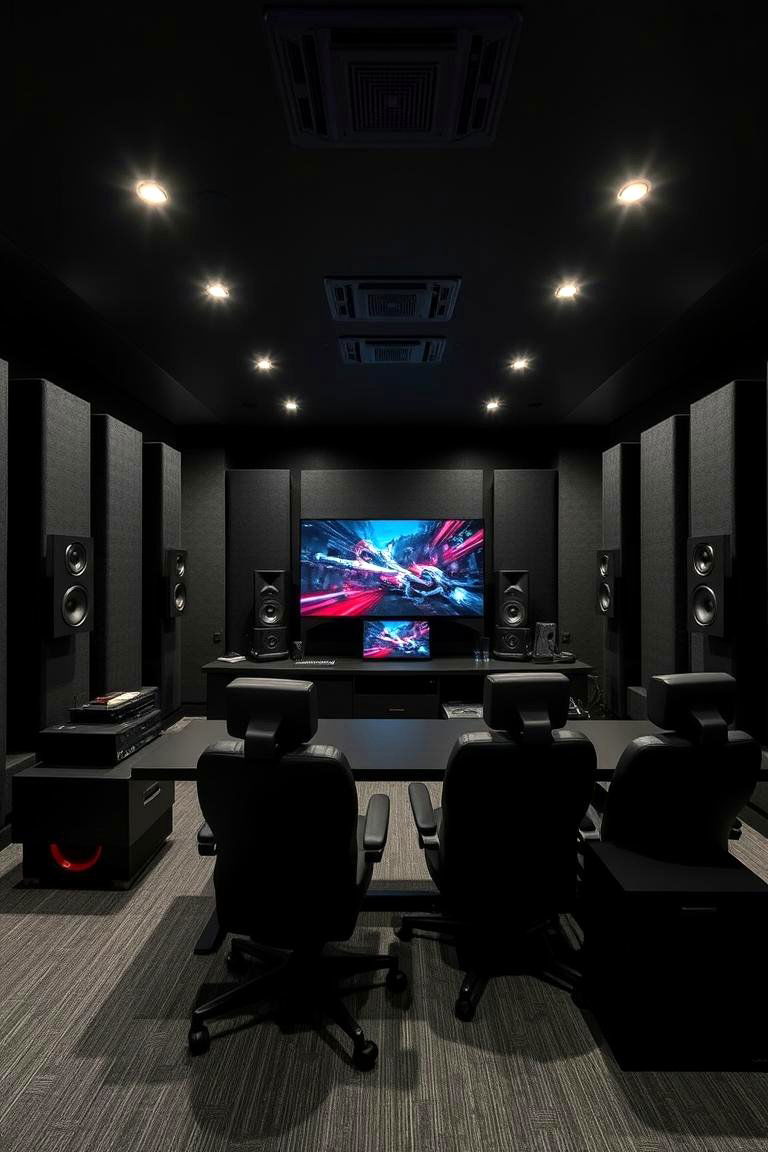 Immersive Soundstage Experience - 24 Black Gaming Room Ideas