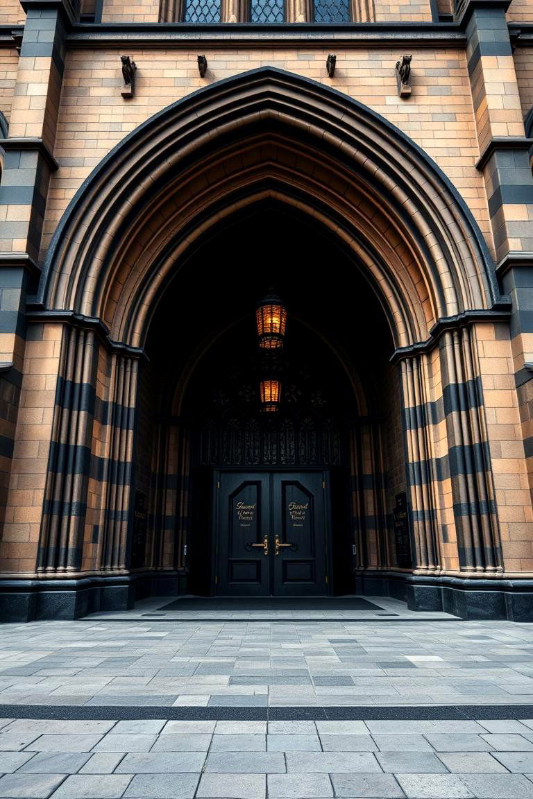 Imposing Gothic Entry with Signature Archway - 24 Gothic Front Door Ideas