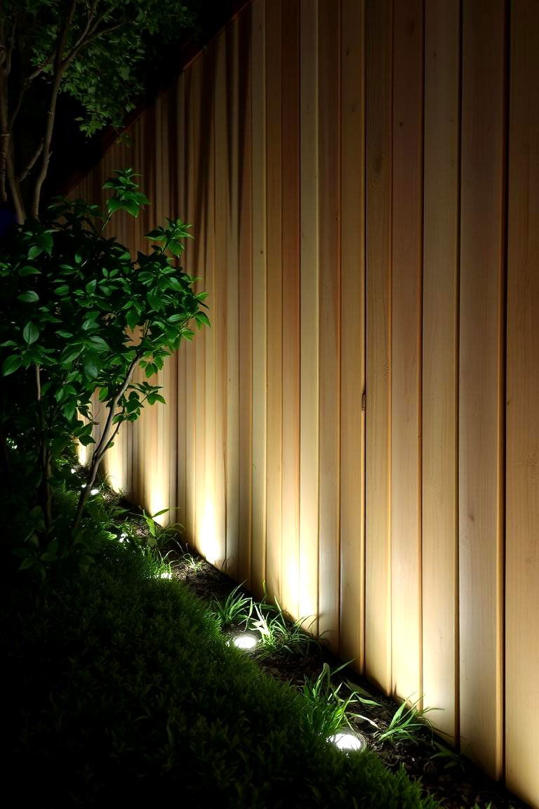 In Ground Lighting Along the Fence Base - 24 Fence Lighting Ideas