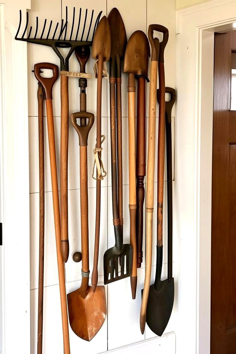Include Vintage Farm Tools - 24 Farmhouse Entryway Ideas