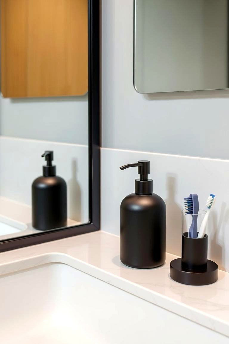 Include a Sleek Soap Dispenser and Accessories - 24 Masculine Bathroom Ideas