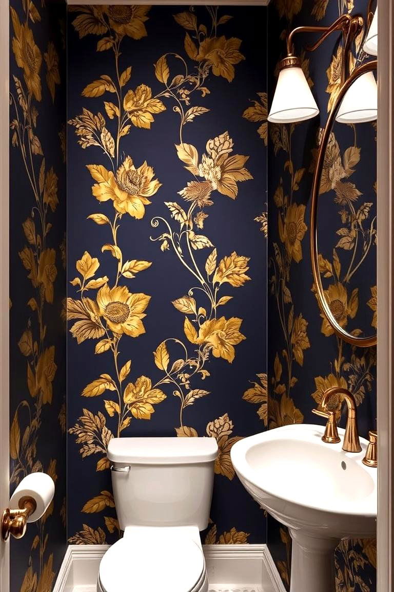 Incorporate A High End Wallpaper for Luxe Vibes - 24 Half Bathroom Ideas