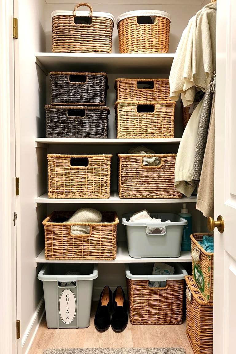 Incorporate Baskets and Bins - 24 Hall Closet Organization Ideas