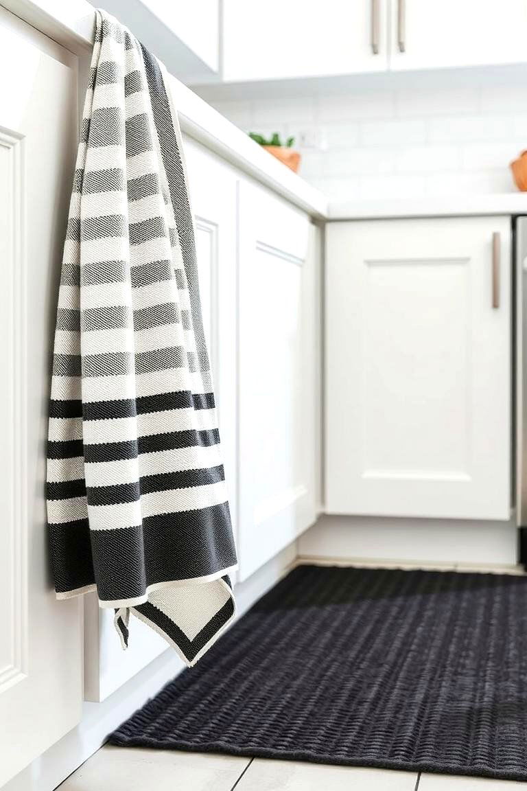 Incorporate Black Textiles in a White Kitchen - 24 White Kitchen with Black Appliances Ideas