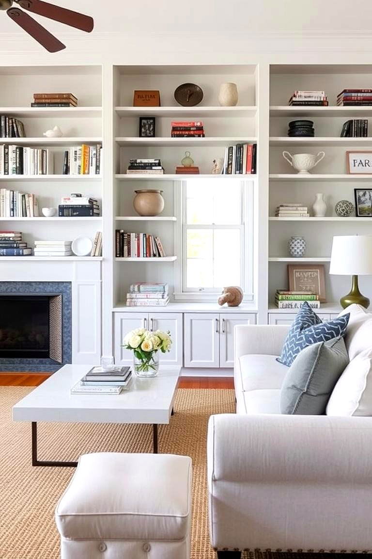 Incorporate Built In Shelving for Style and Storage - 24 Hamptons Living Room Ideas
