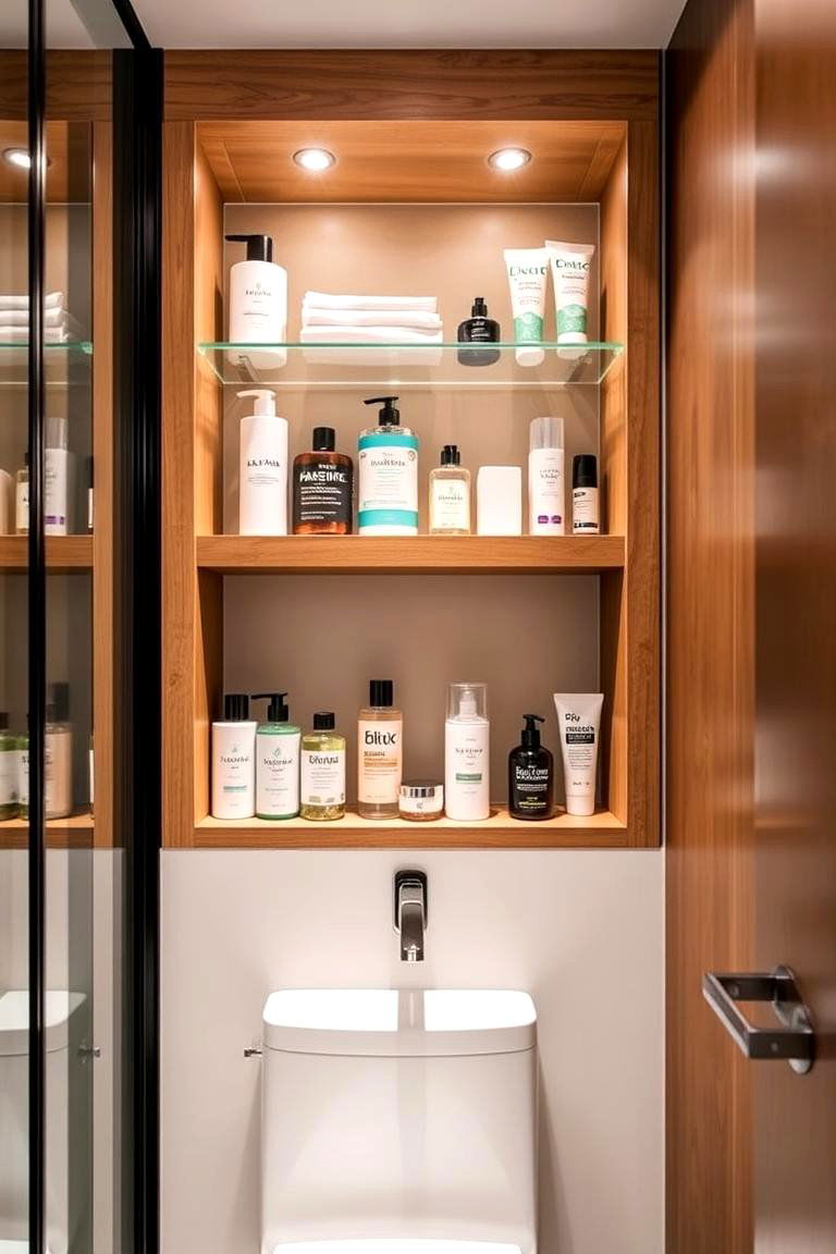 Incorporate Built In Shelving - 24 Small Master Bathroom Ideas