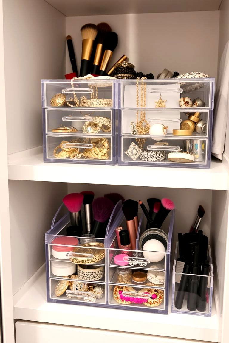 Incorporate Clear Acrylic Organizers - 24 Small Dressing Room Ideas