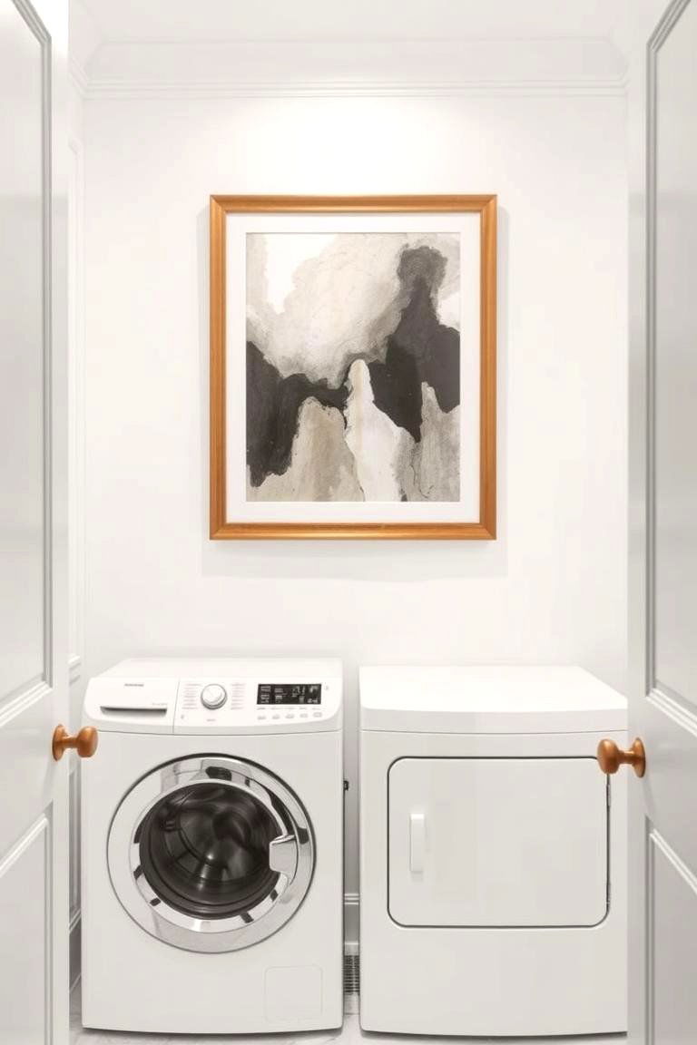 Incorporate Decorative Wall Art - 24 White Laundry Room Ideas