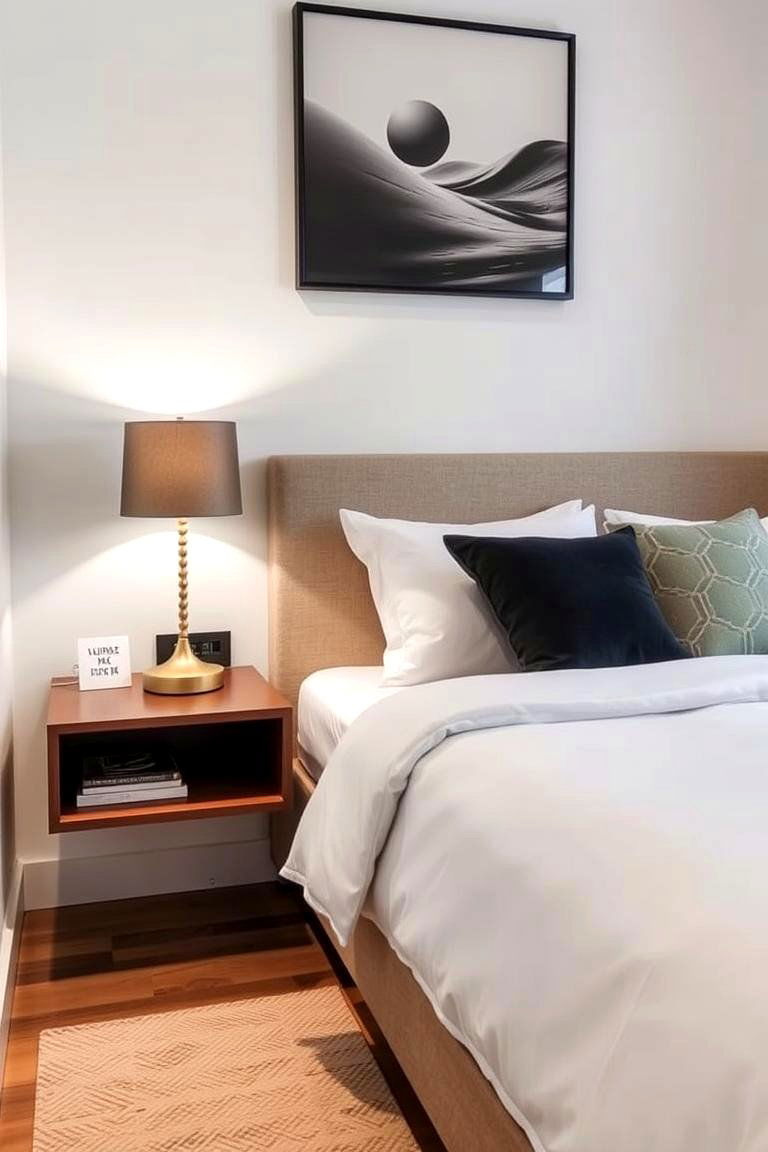 Incorporate Floating Nightstands - 24 Small Guest Bedroom Ideas