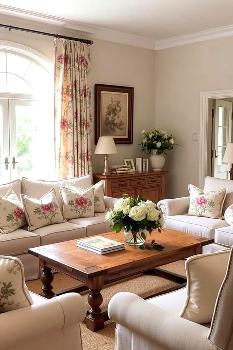 Incorporate Floral Prints - 24 French Country Living Room Ideas