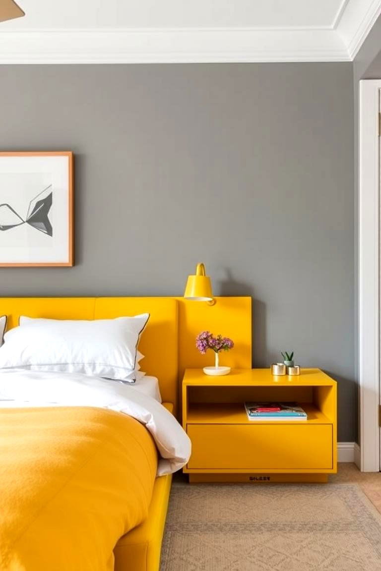 Incorporate Functionality with Yellow Nightstands - 24 Yellow Bedroom Ideas