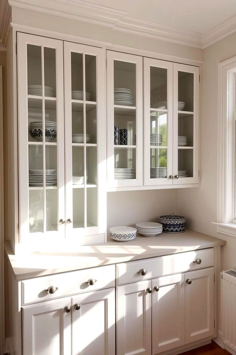 Incorporate Glass Doors for a Lighter Look - 24 Small White Kitchen Ideas