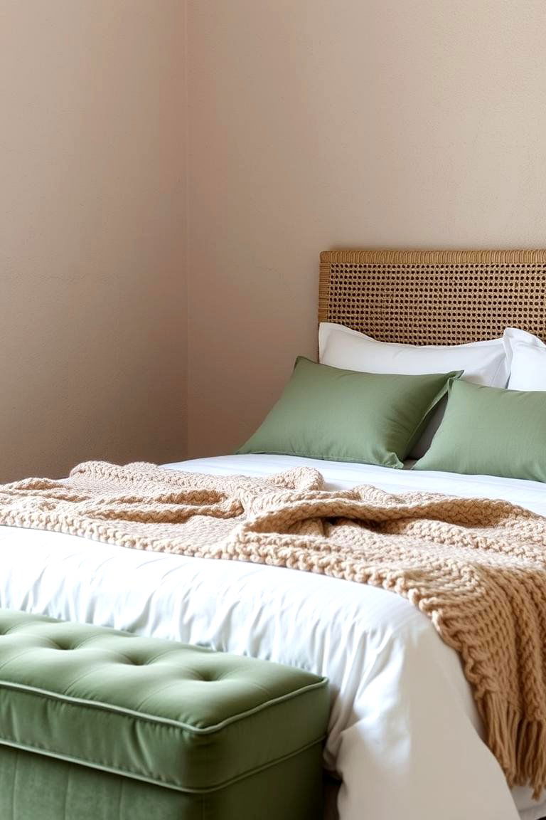 Incorporate Green and Beige Through Textiles - 24 Green and Beige Bedroom Ideas