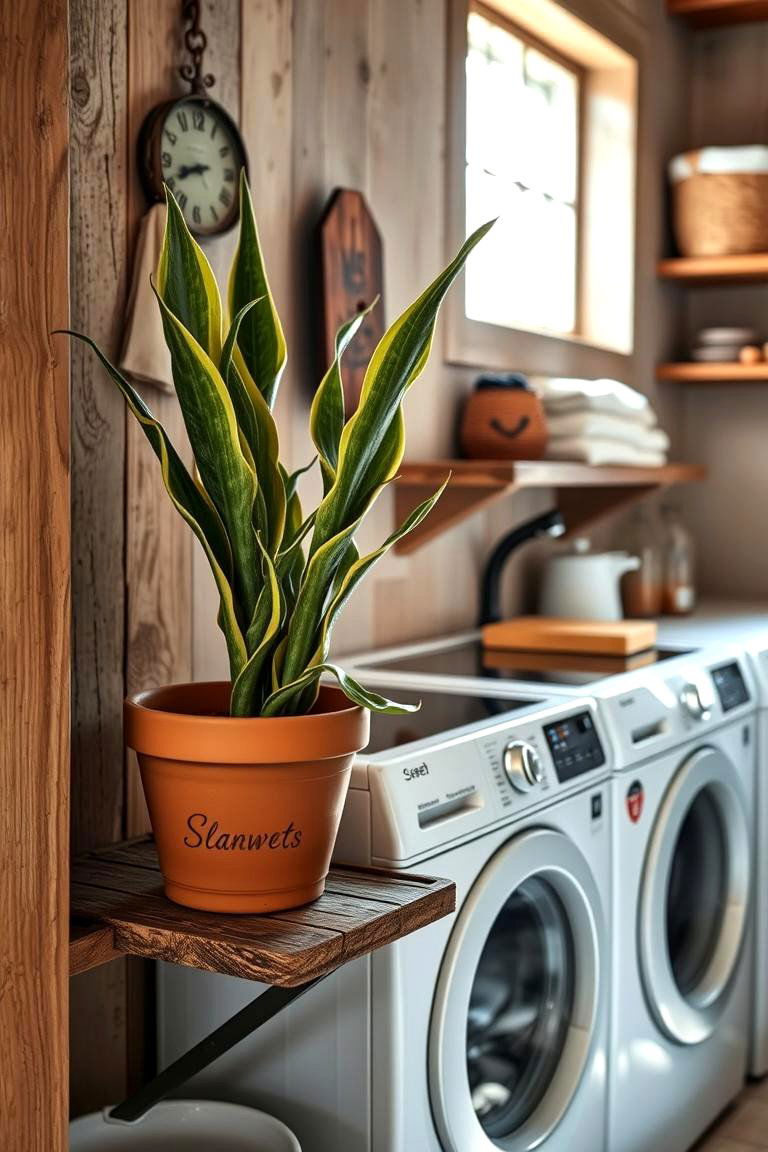 Incorporate Greenery with Potted Plants - 24 Rustic Laundry Room Ideas