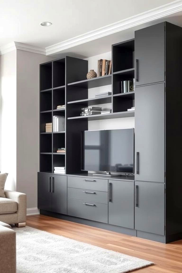 Incorporate Grey Storage Solutions - 24 Grey Living Room Ideas