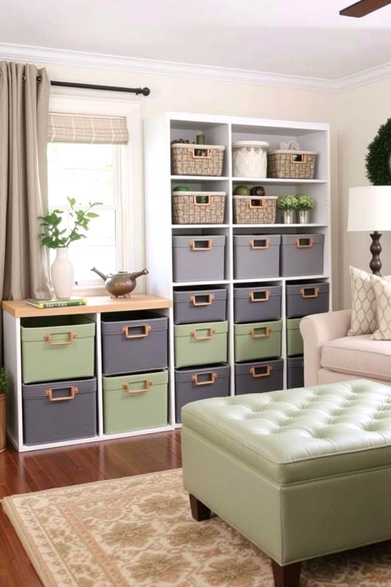Incorporate Grey and Sage Green Storage Solutions - 24 Grey and Sage Green Living Room Ideas