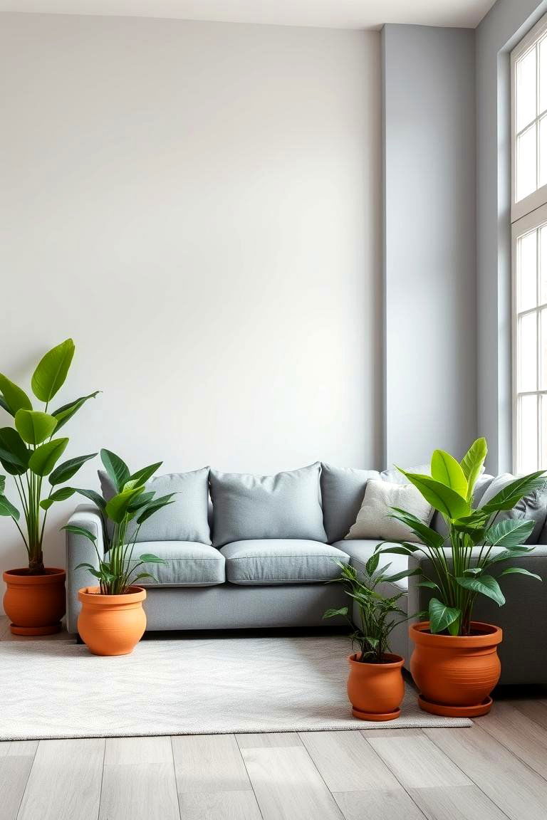 Incorporate Indoor Plants for Freshness - 24 Grey Living Room Ideas