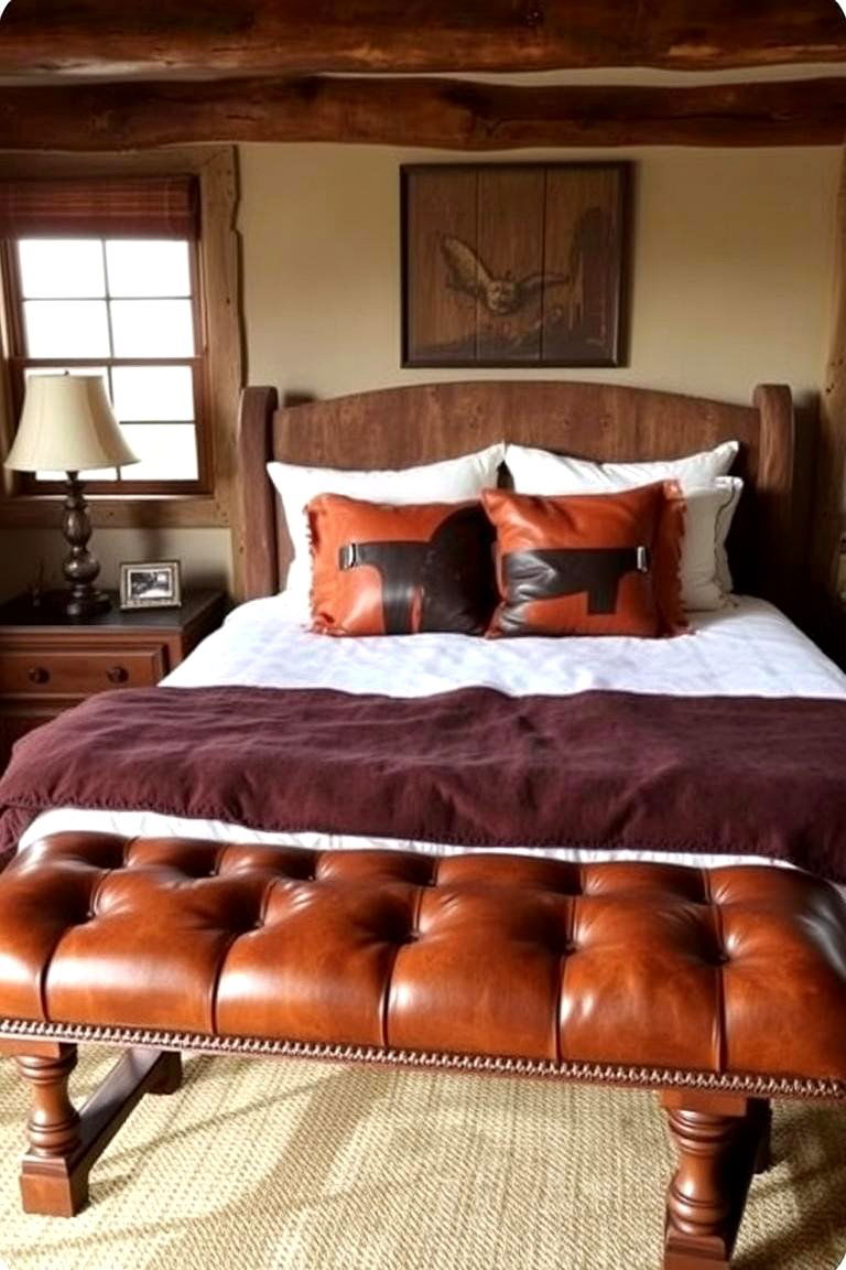 Incorporate Leather Accents - 24 Rustic Bedroom Ideas