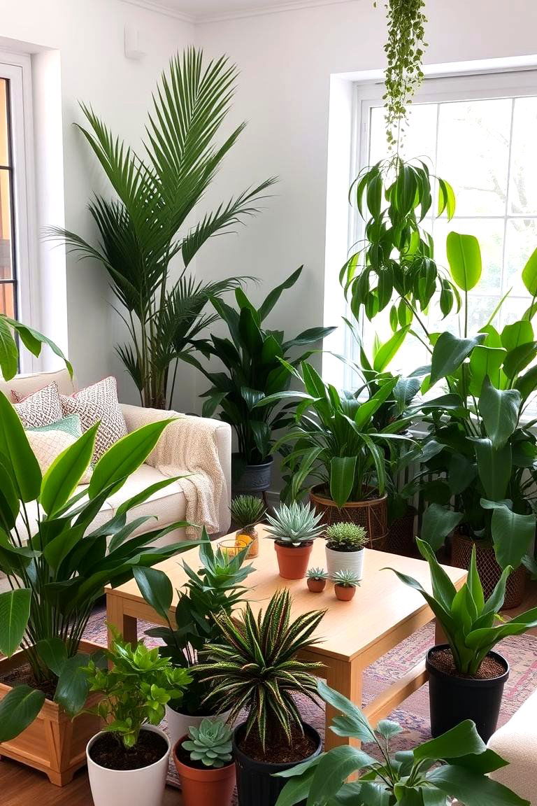 Incorporate Lush Indoor Plants - 24 Earthy Living Room Decor Ideas