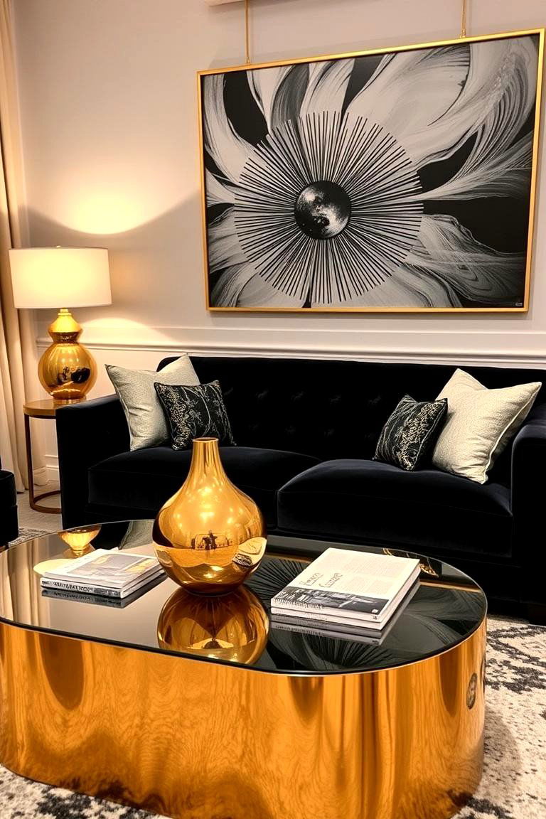 Incorporate Metallic Accents - 24 Living Room Ideas With Black Couches