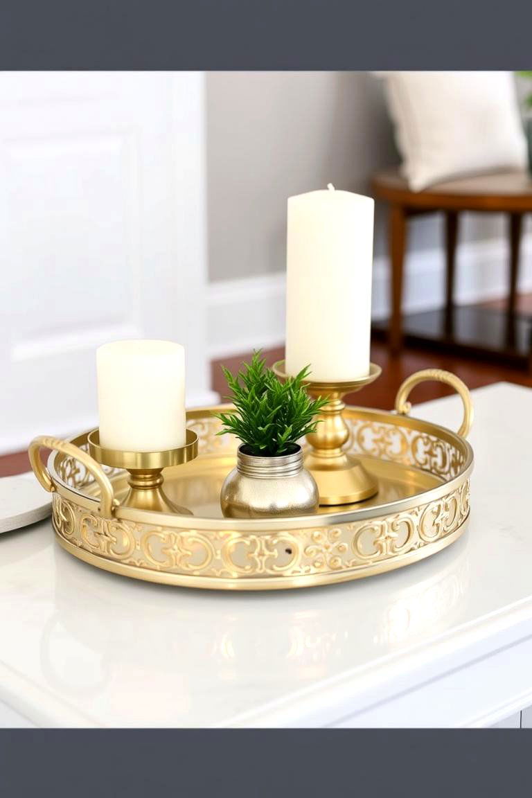Incorporate Metallic Accents for Glamour - 24 Entry Table Decor Ideas