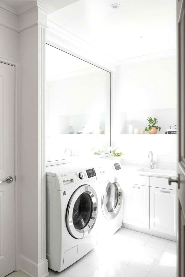 Incorporate Mirrored Elements - 24 White Laundry Room Ideas
