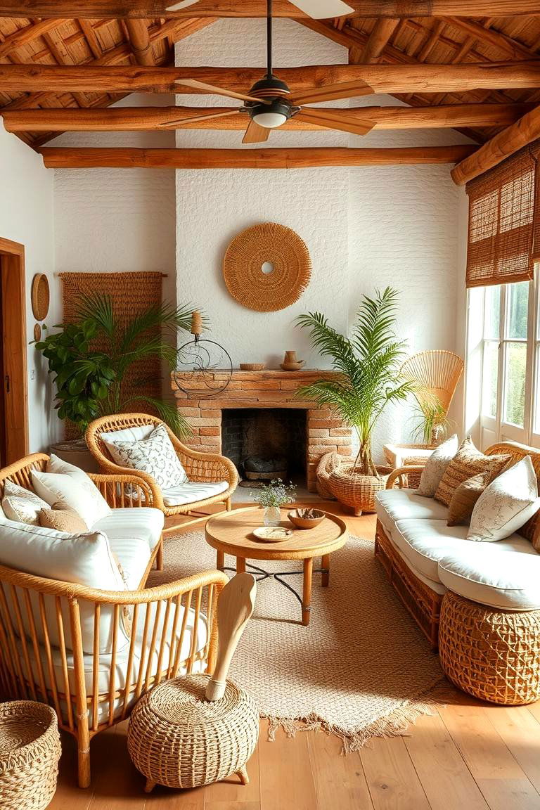 Incorporate Natural Materials like Wood and Rattan - 24 Small Boho Bedroom Ideas