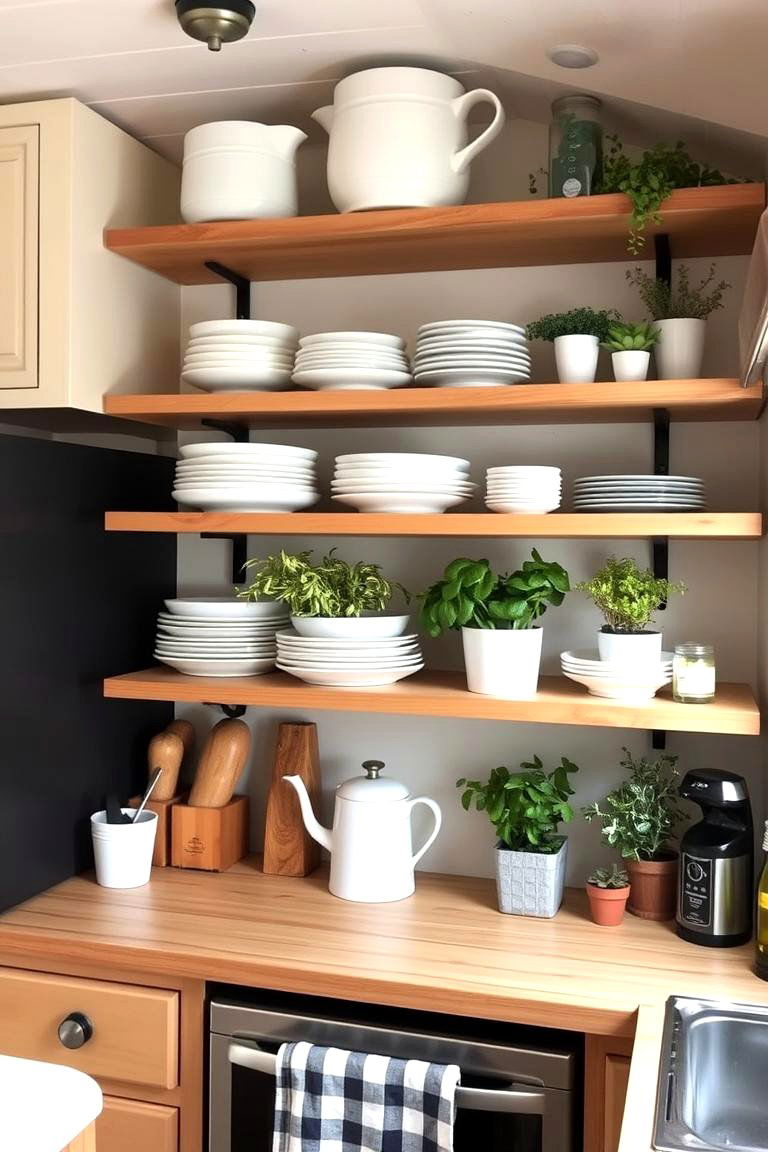 Incorporate Open Shelving Strategically - 24 Mobile Home Kitchen Ideas
