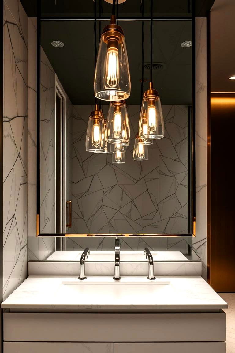 Incorporate Statement Lighting - 24 Apartment Bathroom Ideas