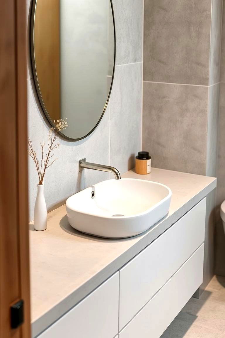 Incorporate Stone or Concrete Elements - 24 Scandinavian Bathroom Ideas