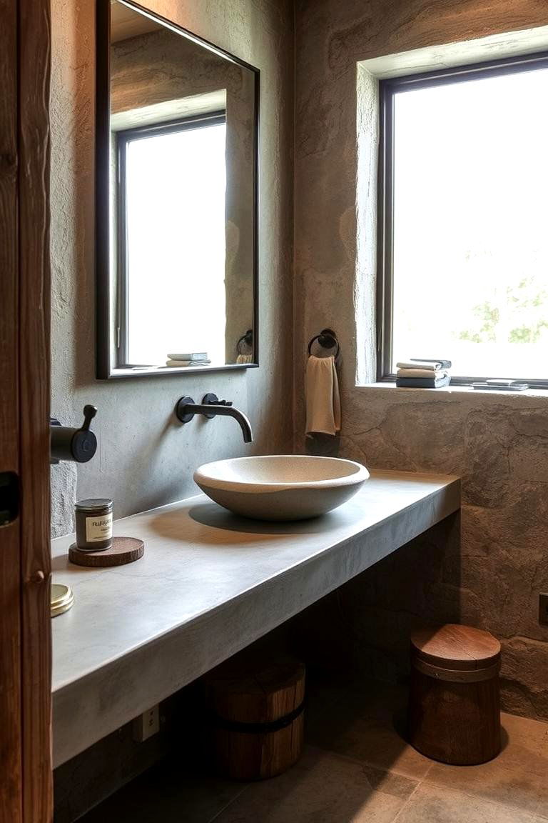 Incorporate Stone or Concrete Elements - 24 Masculine Bathroom Ideas